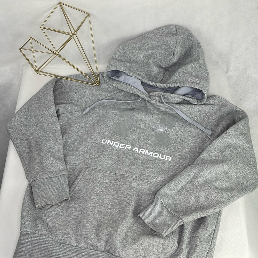 Under Armour Grey Hoodie Silver Glitter Metallic Graphic Logo Front